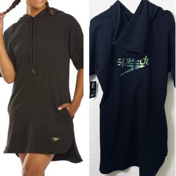 Speedo Other - New Speedo Black Hooded Pullover Swim Cover Dress